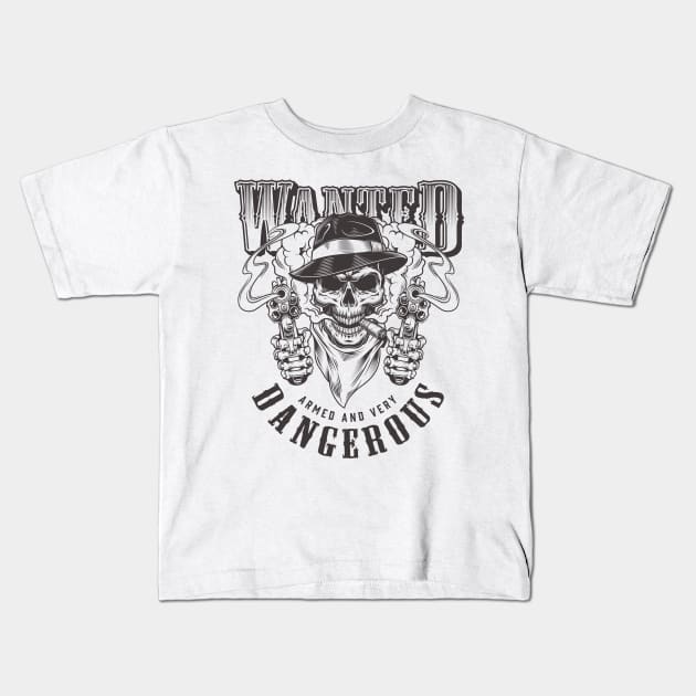 Vintage Gangster monochrome skull Kids T-Shirt by Genie Store